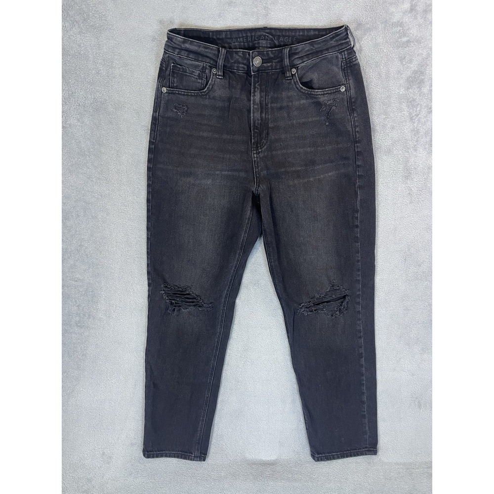 American Eagle Jeans Womens 4 Black Denim High Rise Mom Straight Stretch